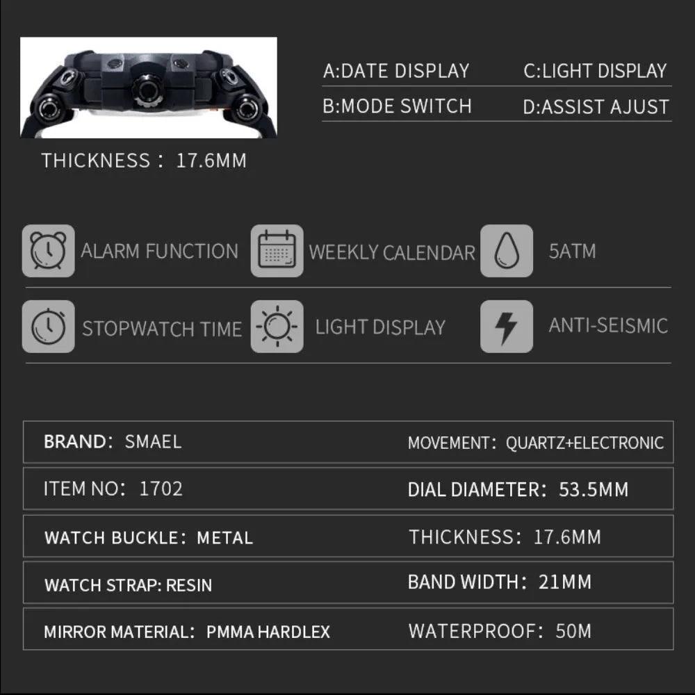 Smael 1702 Rose Gold Dual Display Watch