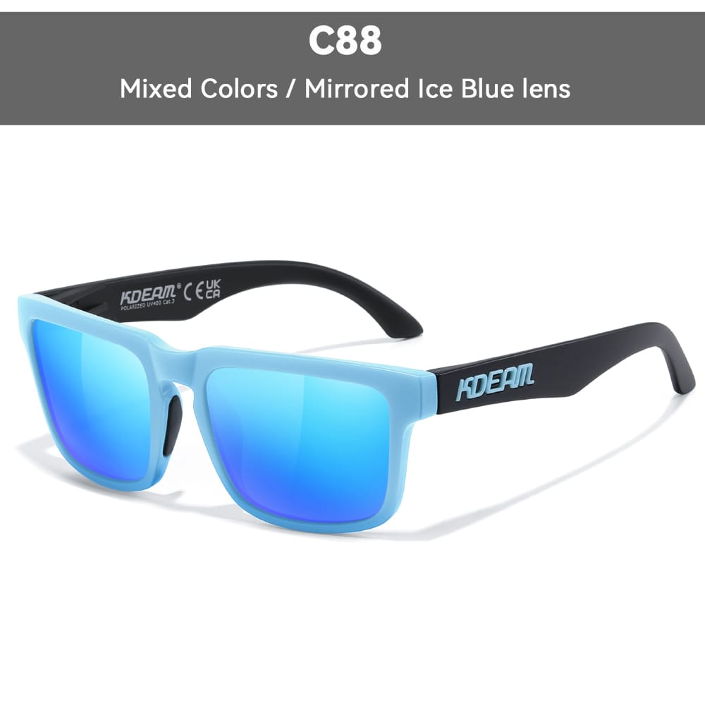 KDEAM KD332 Polarized Sunglasses (C88) - Matte Light Blue & Black Frame with Mirrored Ice Blue Lenses South Africa Fast Delivery