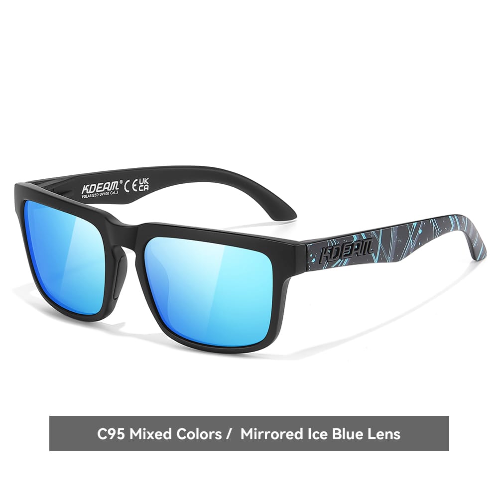 KDEAM KD332 Polarized Sunglasses (C95) - Matte Black & Blue Geometric Splatter Frame with Mirrored Ice Blue Lenses South Africa Fast Delivery