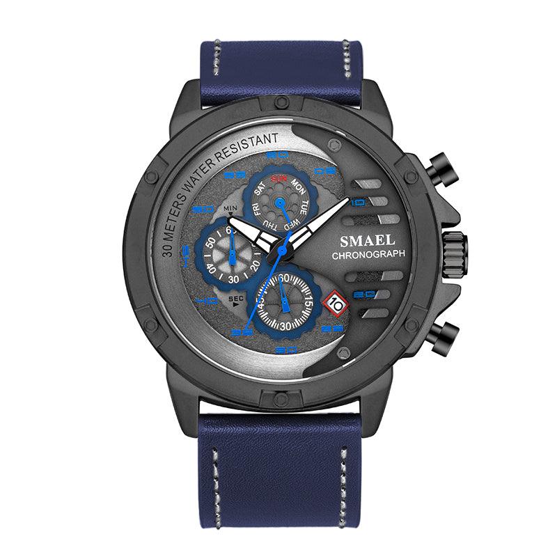 Smael 9060 Executive Leather Watch - Blue