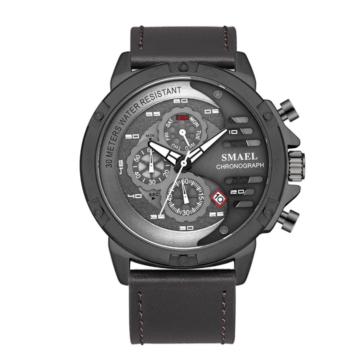Smael 9060 Executive Leather Watch - Black