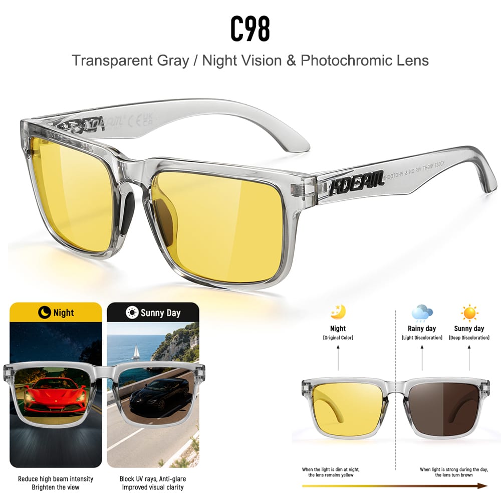 KDEAM KD332 Photochromic/Night Vision Sunglasses (C98) - Transparent Grey Frame with Photochromic Night Vision Lenses South Africa Fast Delivery