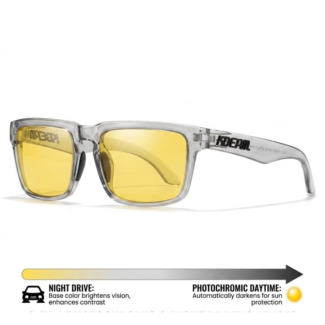 KDEAM KD332 Photochromic/Night Vision Sunglasses (C98) - Transparent Grey Frame with Photochromic Night Vision Lenses South Africa Fast Delivery