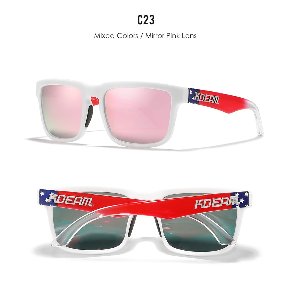 KDEAM KD332 Polarized Sunglasses (C23) - White USA Flag Theme Frame with Mirror Pink Lenses South Africa Fast Delivery