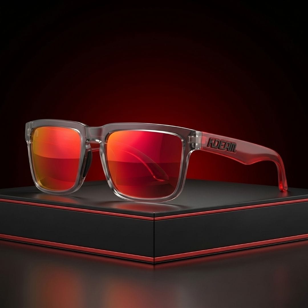 KDEAM KD332 Polarized Sunglasses (C53) - Transparent Grey & Red Frame with Mirror Crimson Lenses South Africa Fast Delivery