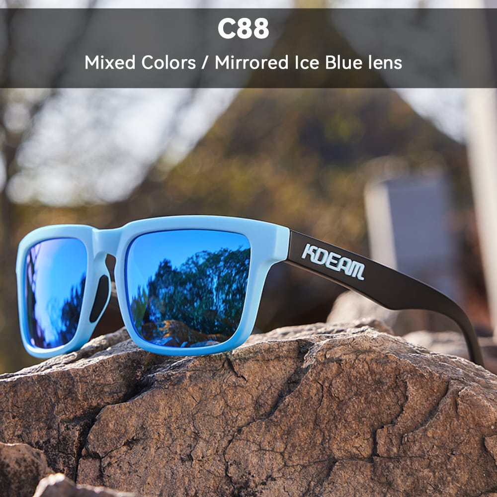 KDEAM KD332 Polarized Sunglasses (C88) - Matte Light Blue & Black Frame with Mirrored Ice Blue Lenses South Africa Fast Delivery