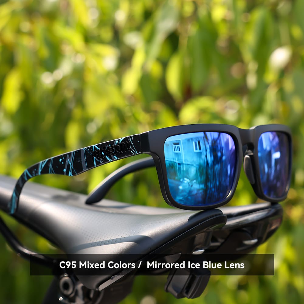 KDEAM KD332 Polarized Sunglasses (C95) - Matte Black & Blue Geometric Splatter Frame with Mirrored Ice Blue Lenses South Africa Fast Delivery