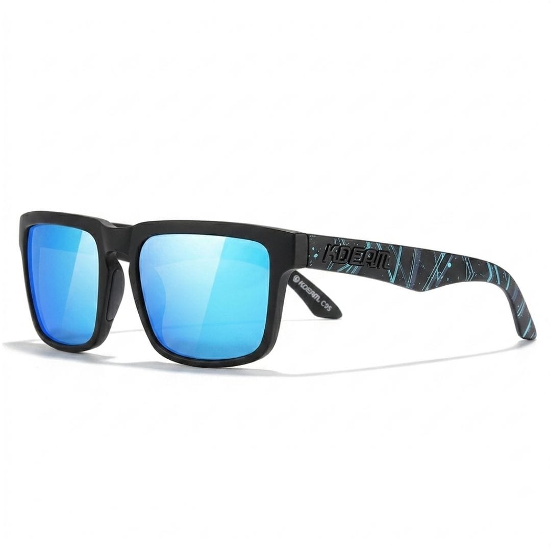 KDEAM KD332 Polarized Sunglasses (C95) - Matte Black & Blue Geometric Splatter Frame with Mirrored Ice Blue Lenses South Africa Fast Delivery