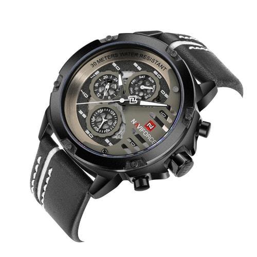 NaviForce 9110 Silver & Black Executive Leather Watch-NaviForce South Africa-Smael South Africa