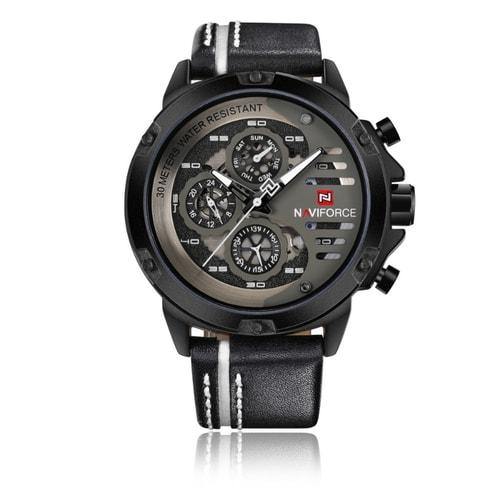 NaviForce 9110 Silver & Black Executive Leather Watch-NaviForce South Africa-Smael South Africa