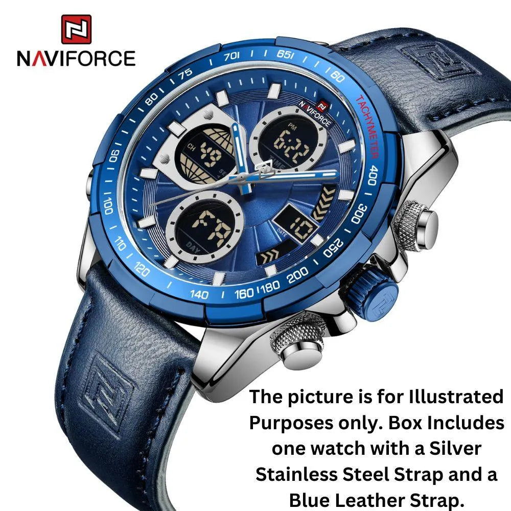 NaviForce Dual Display Black Watch With Stainless Steel Leather Strap Smael South Africa