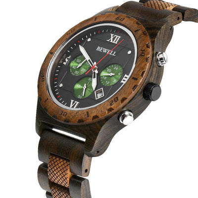 Bewell 180AG Ebony with Chocolate Wood Watch - Smael South Africa