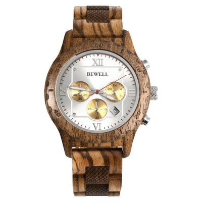 Bewell 180AG Zebra with Walnut Wood Watch - Smael South Africa