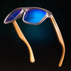 Wayfarer Style Maple Frame and Blue Lens Wood Sunglasses - Smael South Africa